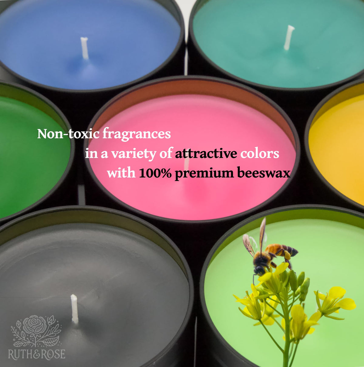 RUTH & ROSE Cedar Noir Scented Candle, 100% Beeswax Candle for Home, 8oz, +65 Hours Burn Time, Aromatherapy Non Toxic Candles, Gift for Women & Men, Made in USA, Perfect for Travel or Gifting