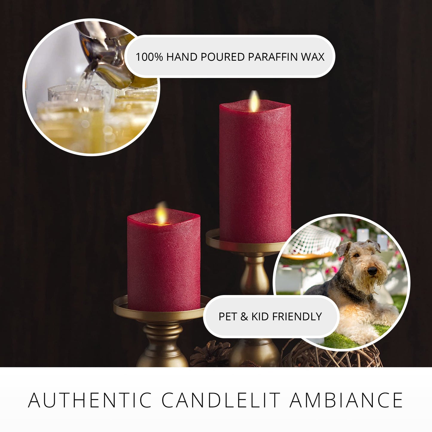 Luminara - Flameless LED Battery Operated Flickering Pillar Candles - Red - Pack of 1-3x6.5 - Realistic Moving Flame Real Wax Indoor/Outdoor Decor