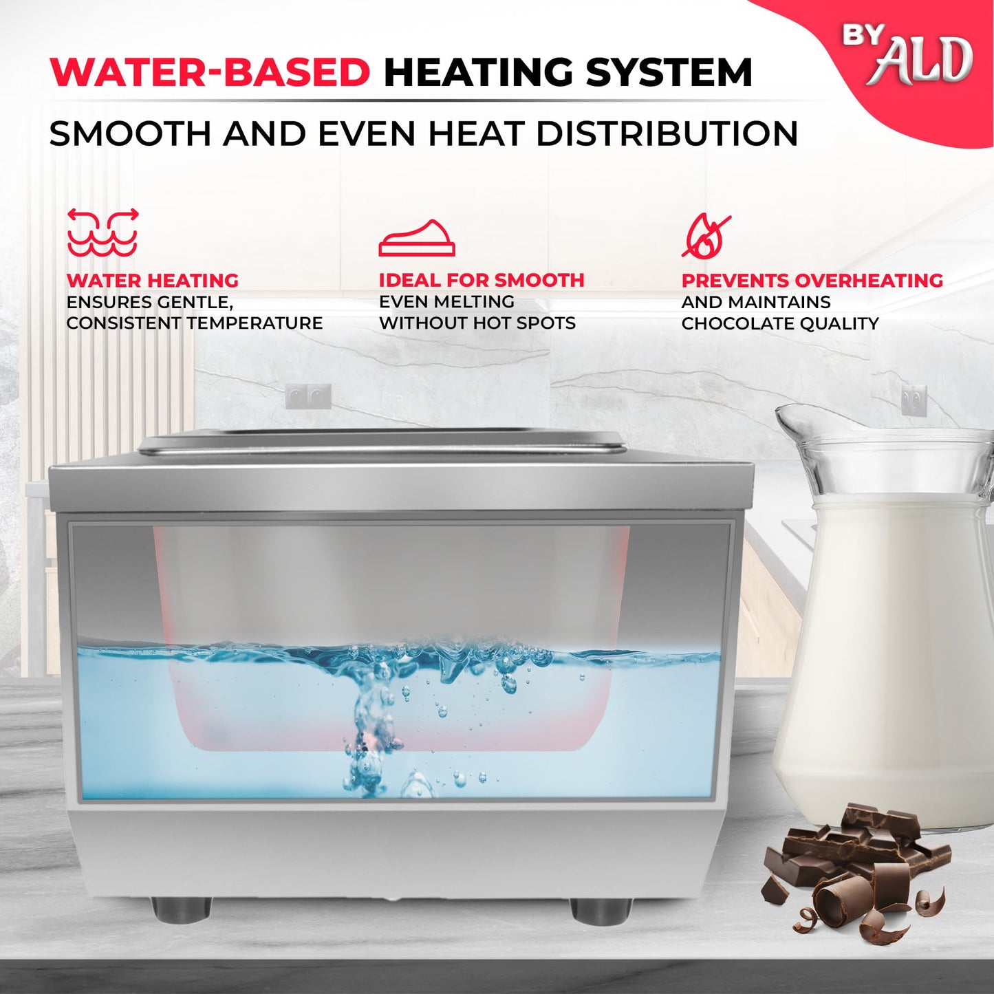 ALDKitchen Chocolate Melting Pot - Commercial Stainless Steel Electric Chocolate Melter, 1 Large Tank + 2 Extra Small Tanks, Adjustable Temp 86-185 °F for Desserts & Candy