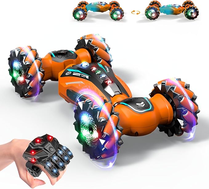 Gesture Sensing RC Stunt Car with Light Music and Mist Spray for Kids 6+ 4WD Off-Road Drift Remote Control Car 2.4GHz Glove Remote Rechargeable Toy Vehicle for Boys and Girls Birthday Gift