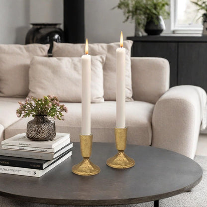 Mofunci Iron Taper Candle Holder Set of 2, Heavy Candle Stick Holders Gold Candle Holders for Table Centerpiece, Weddings, Mantel and Party Decor