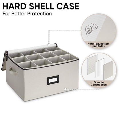 BALEINE China Storage Containers, Sturdy Quilted Wine Glass Storage, Plate Organizer with Carry Handles, Moving Boxes for Dishes, Cups, Mugs and Stemware (Wine Glass, Hard Shell Cream)