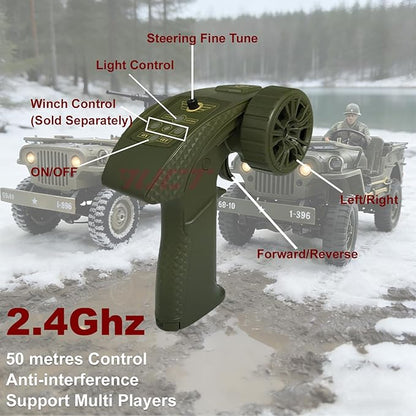 YUCT 1/10 RC Crawler Willys Jeep RC Rock Crawler 4x4 Military Off-Road Car with Driver Figure &amp Machine Gun Oliver Green