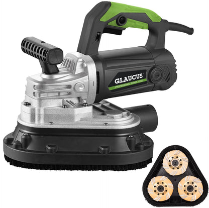 GLAUCUS 4" 3-Head Concrete Grinder, 2450W Concrete Floor Grinder with Bristle Dust Shroud & Vacuum, 6-Speed Diamond Grinding Machine for Concrete, Marble, Granite, Cement Floor Wall Polishing