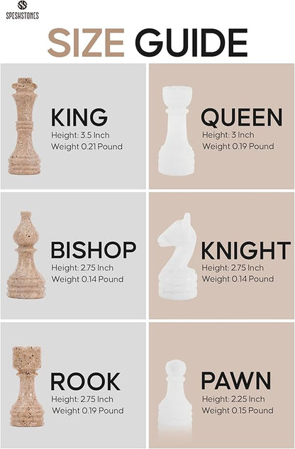 Marble Chess Set 15 Inch Handmade Travertine &amp White Luxury Board Games for Adults Elegant Table top Board Game Travel Chess Pieces &amp Storage Box for Gifts &amp Home Decor