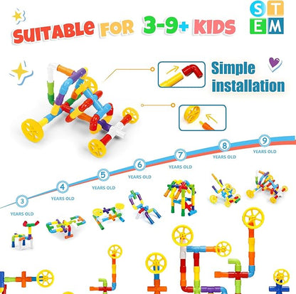 Ggiibro STEM Building Toy for Toddlers 106Pieces Tube Pipe ToyEducational Preschool Game for 3+ YearsLearning Building Blocks Play with Storage Box Gift KitMontessori Toys for Boys &amp Girls