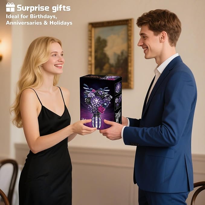 Flowers Building Set Compatible with Lego Flowers Purple Bouquet Plant with Vase Botanical Collection for Adults &amp Women &amp Girl 14+