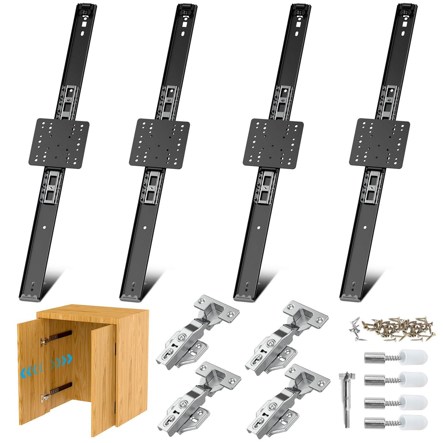 Loodmeo 28" Hidden Cabinet Door Slide,48lb Capacity Pro Kit with Forstner Bit & Soft-Close,for Hidden Cabinet Doors,Pocket Door Hardware for Kitchen, Pantry, Closet