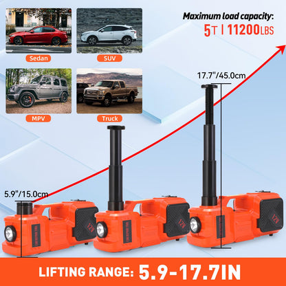 ROGTZ Electric Hydraulic Car Jack Kit with Impact Wrench and Tire Inflator Pump, 5 Ton 12V Hydraulic Jack for SUV Sedans Tire Change with LED Light