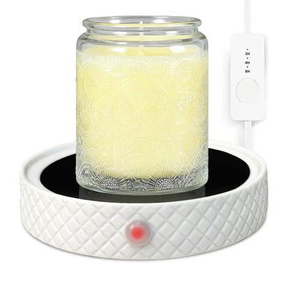 Candle Warmer Plate,with Timer Auto Shut Off Ceramic Electric Large Candle Wax Melt Warmer for Jar Candles, Mug Warmer for Coffee Cup Beverage Milk Tea for Home Office(White)