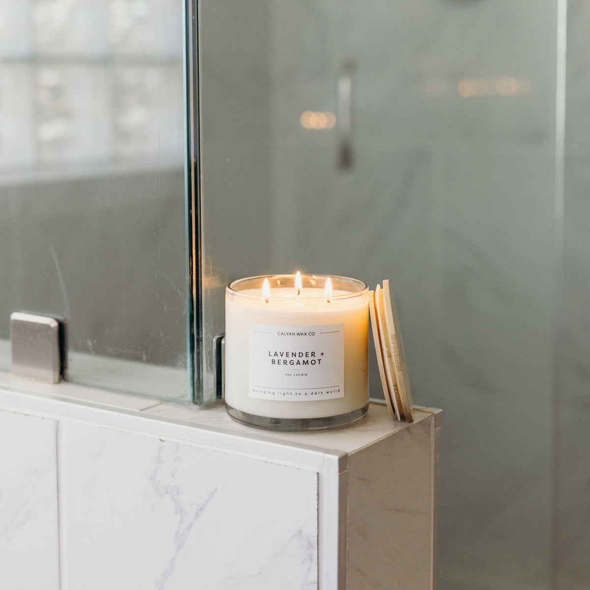 Calyan Wax Co. Lavender & Bergamot 3 Wick Scented Candle - 43 Hour Burn - Luxury 3 Wick Soy Candles - Soy Wax Candles - Long Lasting Large Glass Jar Candle for Home - 14.9oz