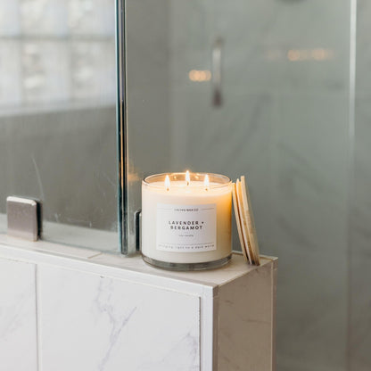 Calyan Wax Co. Lavender & Bergamot 3 Wick Scented Candle - 43 Hour Burn - Luxury 3 Wick Soy Candles - Soy Wax Candles - Long Lasting Large Glass Jar Candle for Home - 14.9oz