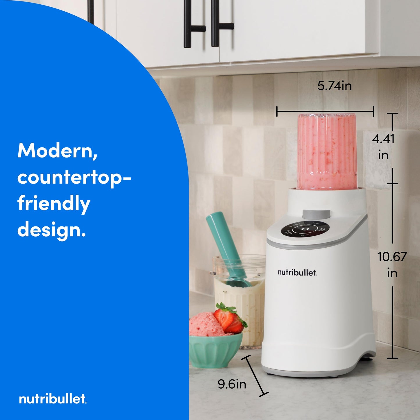 nutribullet Chill Ice Cream Maker, for Gelato, Sorbet, Frozen Yogurt, Smoothie Bowls, Compact Size, (2) Dishwasher Safe 16 oz. Pint Cups with Lids, White, NBD50100AW