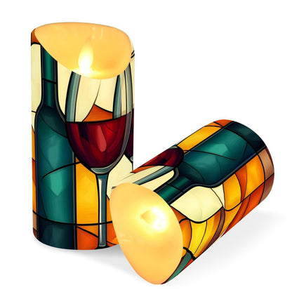 YMXFXP Wine Stain Glass Red 5.9”x3” Flameless LED Candles with Remote - Set of 2, Battery-Operated Flickering Pillar Candles with Timer for Home Decor - Batteries Not Included