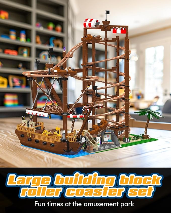 Sosuy Roller-Coaster Building Set Electric Motorized Track Ship Amusement Park Toy for Boy Girl Teen Easter Birthday Gifts for Adult Kid Ages 6 7 8 9+ City Construction Theme Collection 2174pcs