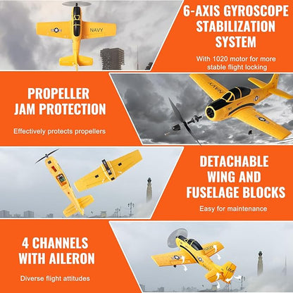 VEVOR RC Plane 2.4GHZ 4 Channel RC Airplane with 6-Axis Gyro Stabilizer&amp2 Batteries Ready to Fly T28 Trainer Aircraft Plane Toy RC Glider for Adults Kids Beginners Boys Birthday/Xmas Child Gift