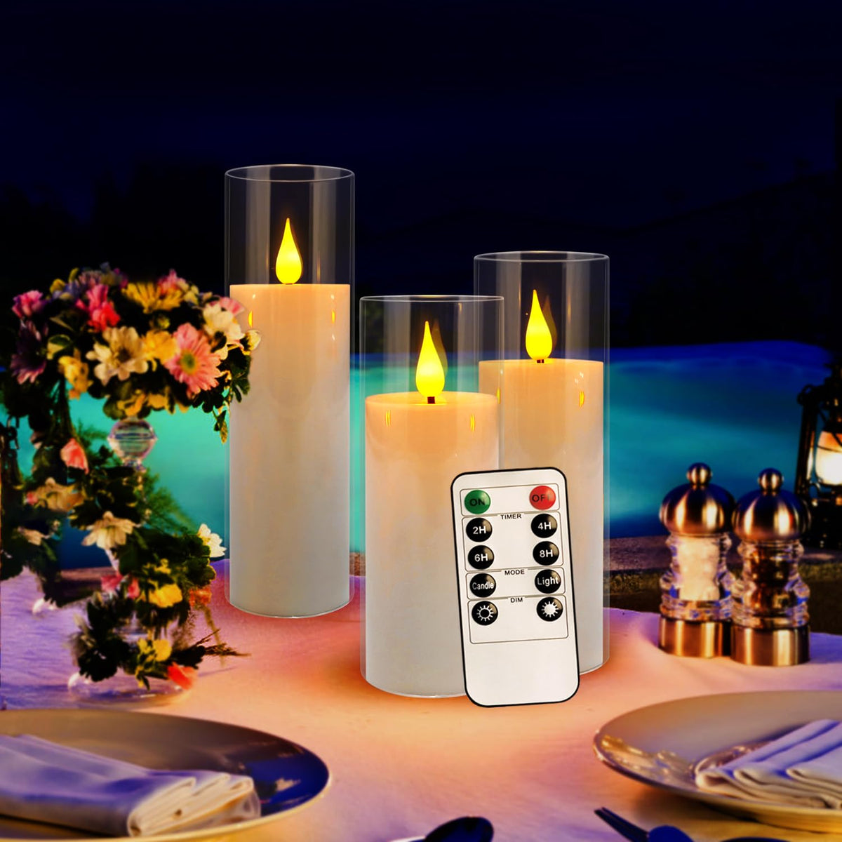 Aamdkcyu 24-Pack Premium Flameless LED Candles - Elegant White & Clear Acrylic Pillar Design with Realistic Flickering Flame, Remote Control & Timer for Weddings, Christmas, Halloween & Home Decor