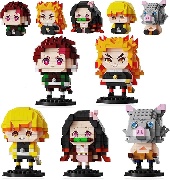 5 Kill Demon-Themed Anime Figures Building Set 2IN1 Sitting&ampStanding Models Cute Popular Characters Monster Killer Micro Brick Japanese Manga Merch Toy Decor Easter's Day Gift for Fans(1140 Pcs)