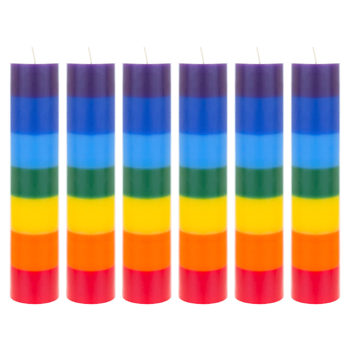 Mega Candles 6 pcs Unscented Multi Color Solid Pillar Chakra Candles, Hand Poured Premium Wax Candle 2 Inch x 9 Inch, 100% Cotton Wick, Positive Healing Energy, Meditation, Relaxation, Reiki, Yoga