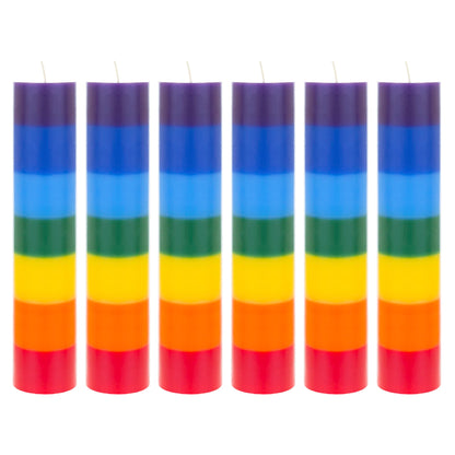 Mega Candles 6 pcs Unscented Multi Color Solid Pillar Chakra Candles, Hand Poured Premium Wax Candle 2 Inch x 9 Inch, 100% Cotton Wick, Positive Healing Energy, Meditation, Relaxation, Reiki, Yoga