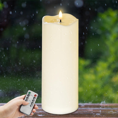 AFINETH 4" x10" Outdoor Flameless Candles Waterproof, Large Battery Operated Candles with Remote, Plastic Flickering LED Candles for Garden Patio Porch Home Party, Ivory 1Pack
