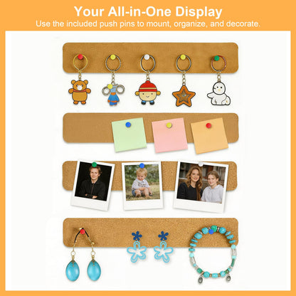 Fushing Cork Boards Felt Bulletin Boards, 13"x2" Pin Boards with Push Pins, Self-Adhesive, No-Drill Wall Mount Pin Boards for Classroom, Office, Home, Dorm, Bedroom Door (6)