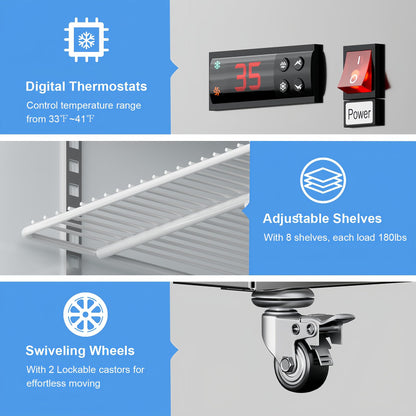 48"W Commercial Freezer 4 Door Stainless Steel Reach-in Solid Door Upright Fan Cooling 36 Cu.ft 2 Section Freezer -8-1°F for Restaurant, Bar, Shop