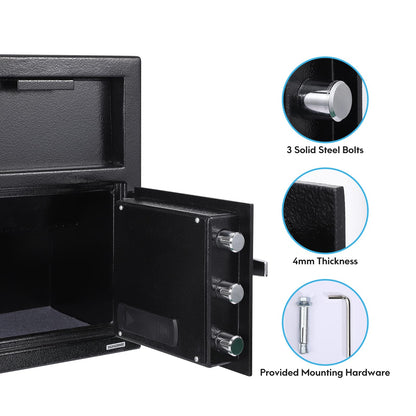 2.5 Cu.Ft Heavy Duty Drop Safe for Business With Digital Keypad, Depository Safe for Money with Drop Slot, 20" x 15.7"x 13.8", Office Safe Box for Money and Mail, Black