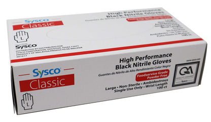 Sysco Nitrile High Performance Gloves, Powder Free, Food Grade, Disposable (100 Gloves Pack) (Large - Black)