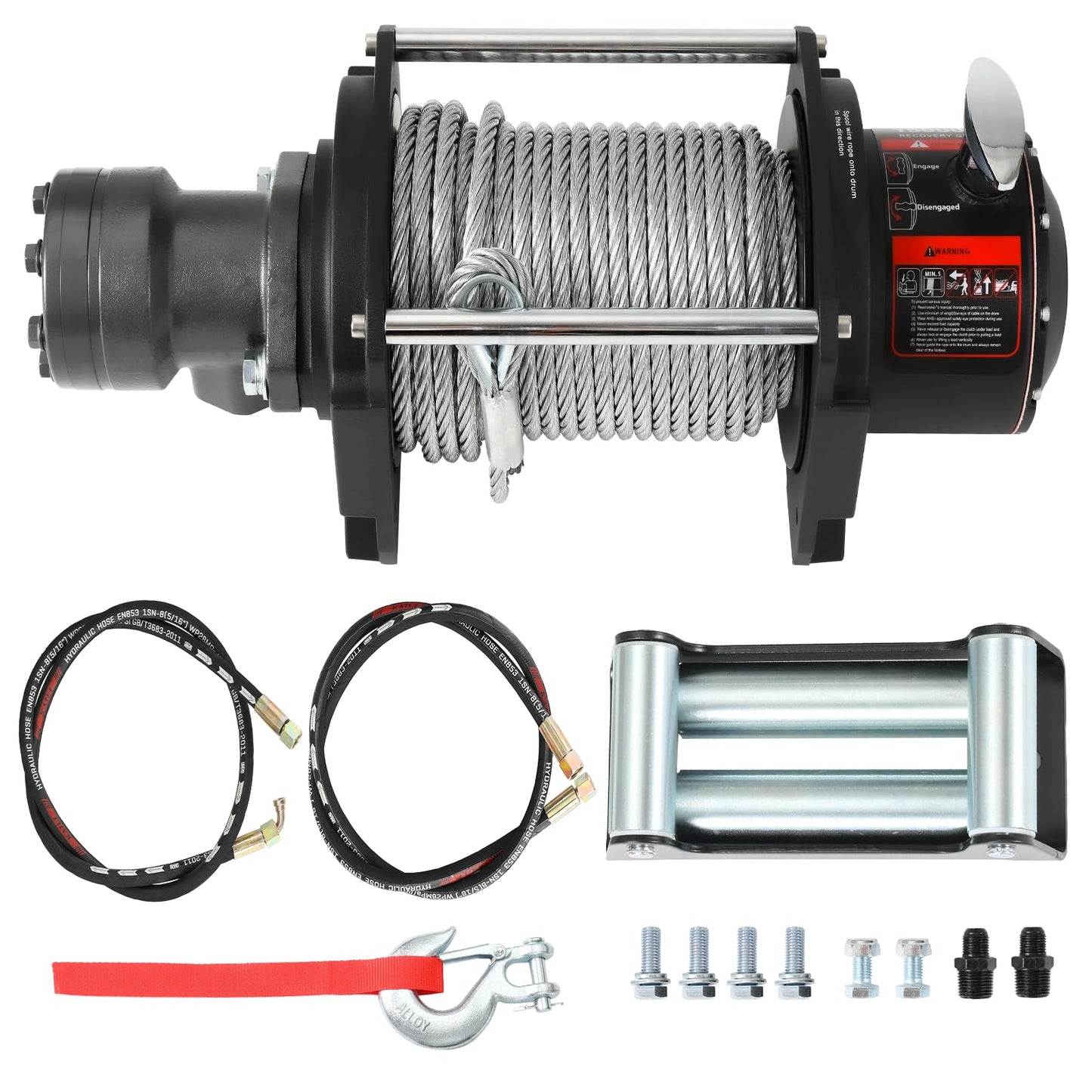 15000 LBS Hydraulic Winch for Tow Truck, Heavy Duty Recovery Winch with 2/5" x 78FT Steel Cable, BMR80 Motor 36:1 Gear Ratio Hydraulic Winch for Wreckers, Trailers & Vehicle Recovery