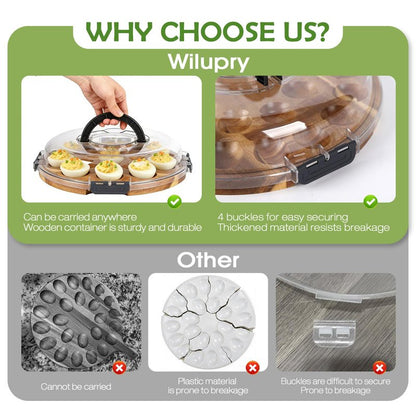 Wilupry Deviled Egg Containers with Lid, Deviled Egg Platter Tray Carrier Plate Holder with 24 Slots, Acacia Wood Egg Dish for Easter Gift Party Holiday Kitchen Home