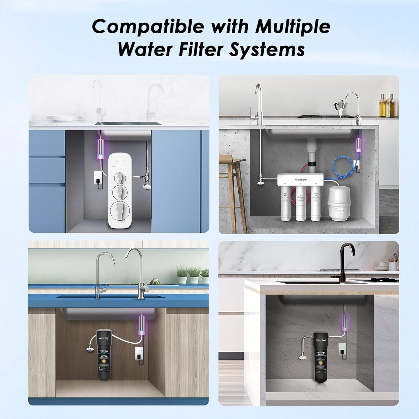 Waterdrop LED UV Ultraviolet Water Filter for Under Sink Water Filter and Reverse Osmosis System, Reduces up to 99.9% of Harmful Substances, Mercury-Free, FCC Certified, Stainless Steel, 50 Year Life