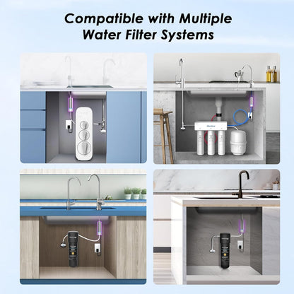 Waterdrop LED UV Ultraviolet Water Filter for Under Sink Water Filter and Reverse Osmosis System, Reduces up to 99.9% of Harmful Substances, Mercury-Free, FCC Certified, Stainless Steel, 50 Year Life