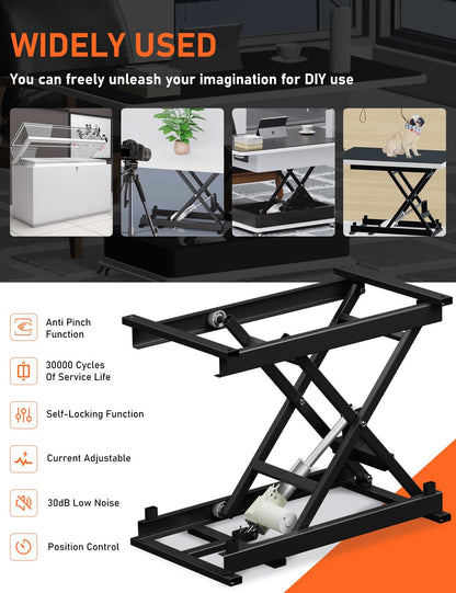 DIHOOL Electric Scissor Lift Table, 350Lbs Capacity, 7.68"-26.77" Height Adjustable Lifting Platform, Super Quiet with Remote & WiFi Control, Obstruction Detection, AC/DC Power for Home/Industrial Use