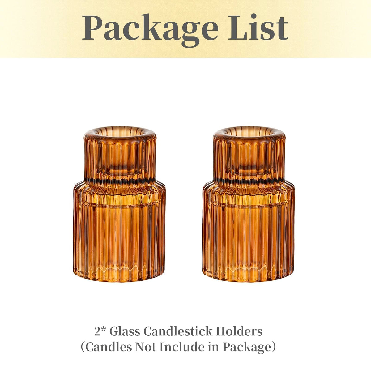Hewory Glass Taper Candle Holders: 2PCS Amber Elegant Candle Holder Candlestick Holders Bulk, Ribbed Glass Candle Holder Candle Sticks Holder Decor for Table Centerpiece Fall Thanksgiving Home Decor