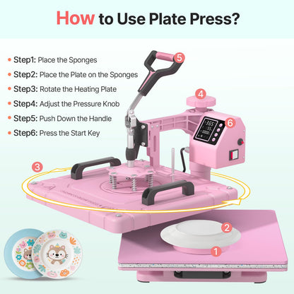 Slendor 8 in 1 Heat Press Machine 15x15 inch 360-Degree Swing Away Digital T Shirt Pressing Machine Multifunction Heat Transfer Sublimation Combo for T Shirts Mugs Hat Plate Cap,Pink