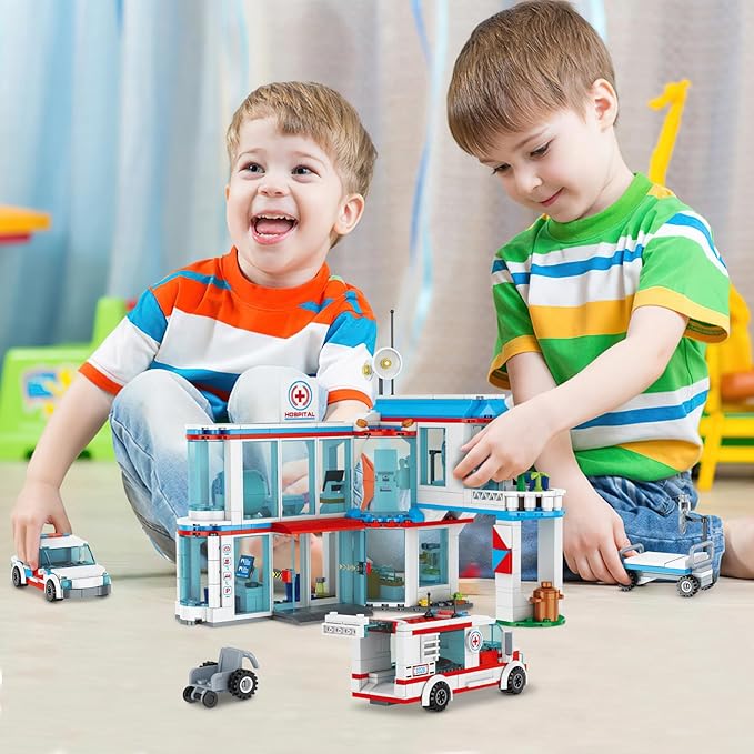 City Hospital STEM 3 in1 Building Sets Compatible with Lego Ambulance Tor Truck Rescue Helicopter Connect to Other City Sets 687 PCS Best Gift for 6 7 8 9 10 Boys