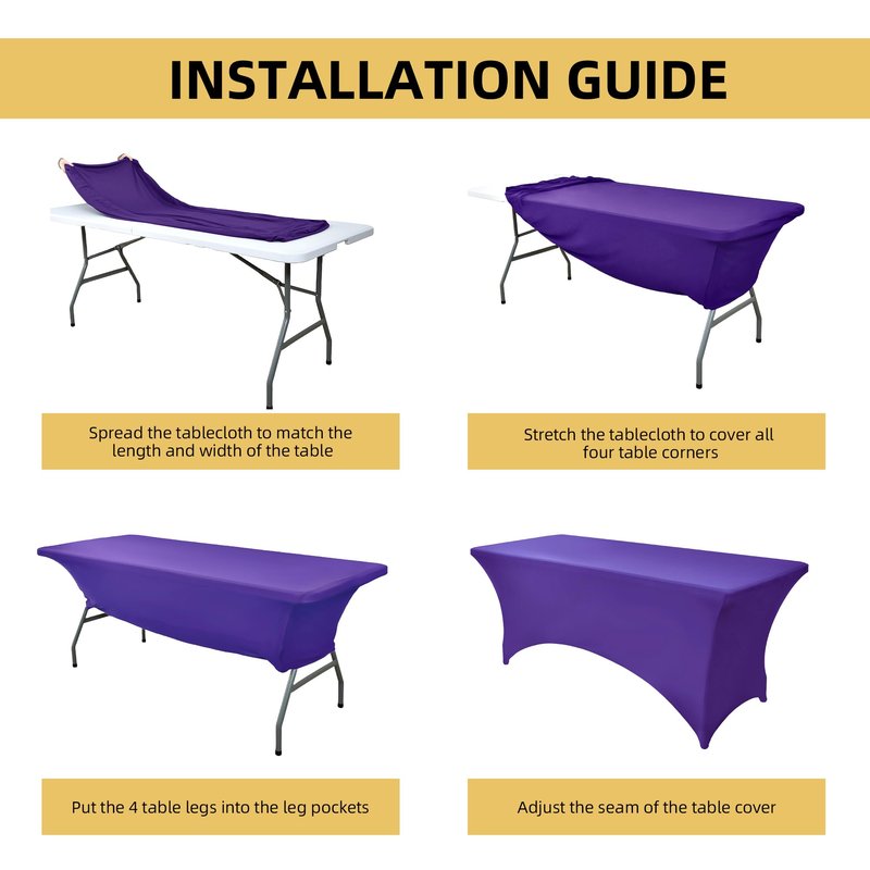ZarzaaSik 6-Pack 8ft Spandex Table Covers for Rectangle Folding Tables - Washable Elastic Tablecloth - Ultimate Fitted Table Protector for Birthday Parties, Trade Shows, Banquet