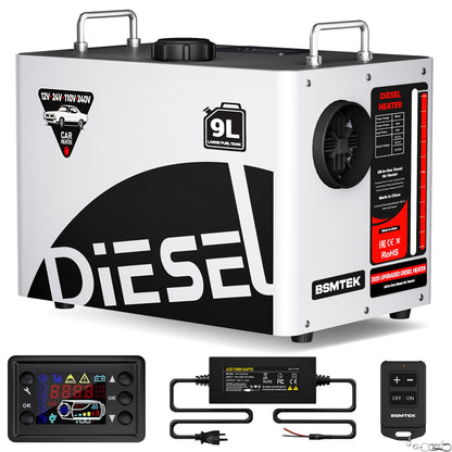 9L Large Diesel Heater, 8KW 240V/110V/12V/24V All in One Diesel Air Heater with LCD Switch, Remote Control, Suitable for Truck, RV, Home, Car, Campers, Boat, White