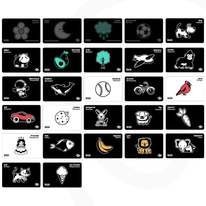 Happy Start High Contrast Baby Cards for Newborns - Black & White Cards, Water-Resistant, BPA-Free, Portable Educational Flashcards for Visual Stimulation, Award-Winning, Ages 0+ (English & Russian)