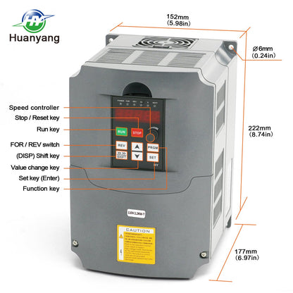 Huanyang VFD,110V 1-Phase to 220V 3-Phase,Variable Frequency Drive,for 220v 3phase 50/60hz Motor Speed Control (110V Input/220v Output-3hp)