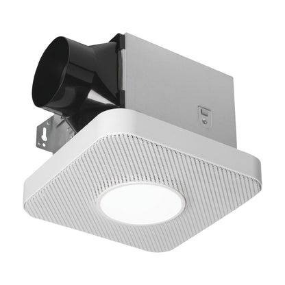 Homewerks 7130-40-BT DC Bathroom Fan with Light and Bluetooth Speaker 90-CFM 1.2 Sones White Easy Install, 4000 Kelvin Cool White Light