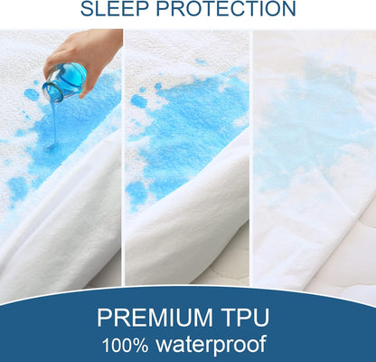 Skiennix King Size Mattress Protector - 100% Waterproof & Noiseless - Ultra Soft Terry Fabric, Fits Up to 18''