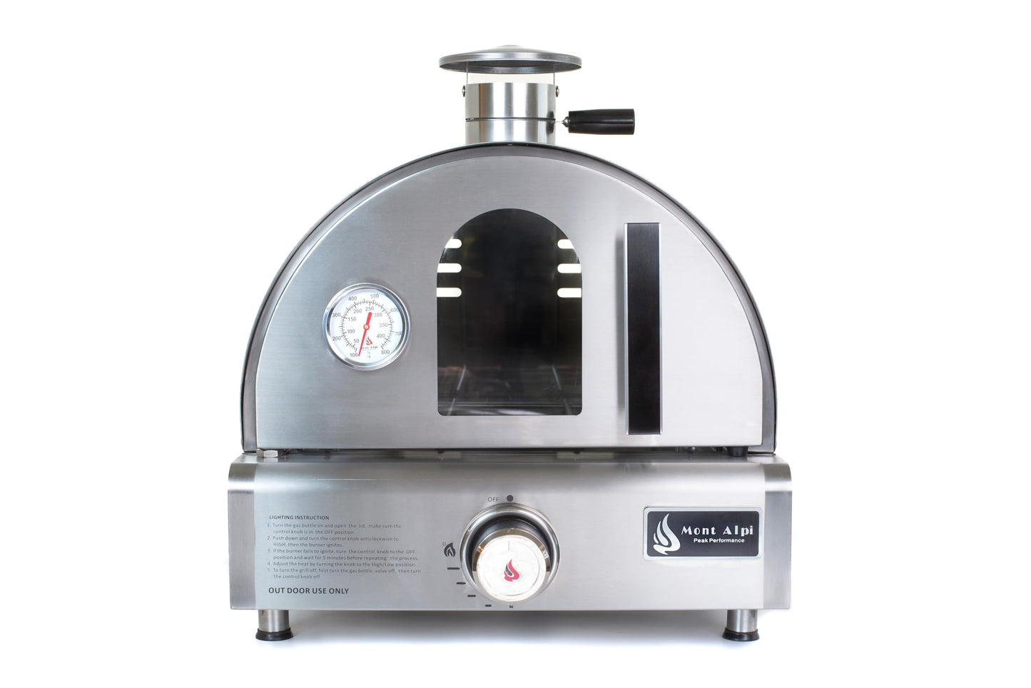 Mont Alpi Outdoor Prep Bar Cart with Ceramic Top, Wine Holder, Stainless Steel Cabinets, MAF Refrigerator & Portable Countertop Gas Pizza Oven Combo - 41"