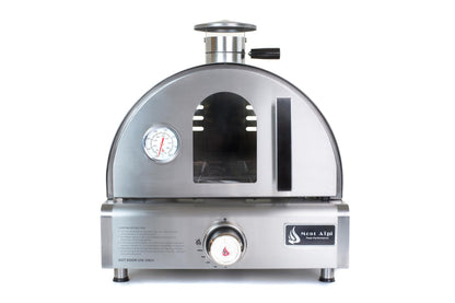 Mont Alpi Outdoor Prep Bar Cart with Ceramic Top, Wine Holder, Stainless Steel Cabinets, MAF Refrigerator & Portable Countertop Gas Pizza Oven Combo - 41"