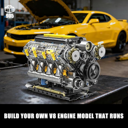 V8 Engine Model Kit That Runs Visible Mini Car Motor Building Blocks Set for Adults Compatible with Lego STEM Physical Science Educational Toy for Teens Boys 14+ (905 PCS)