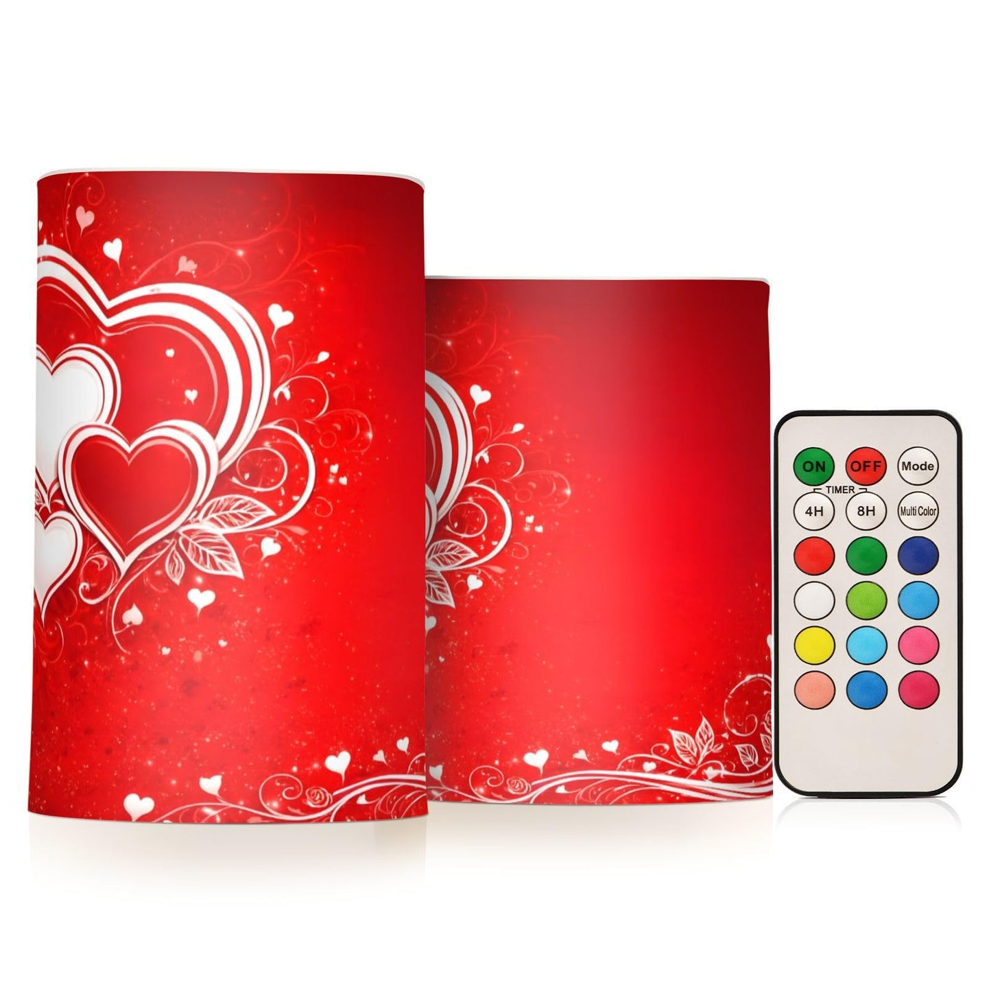 ALAZA Line Love Valentines Day Flickering Flameless Candles Pillar Led Candles Battery Operated Candles with Remote and Timers Set of 2