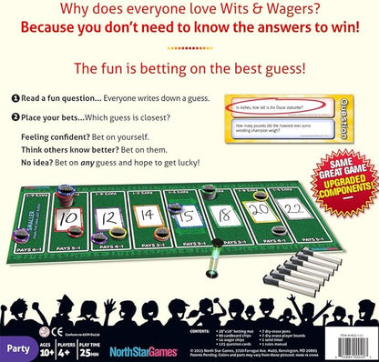 Wits &amp Wagers Deluxe Board Game by North Star Games - Award Winning Trivia Game - 4+ Players - Ultimate Party Game for Family Teens and Adults.