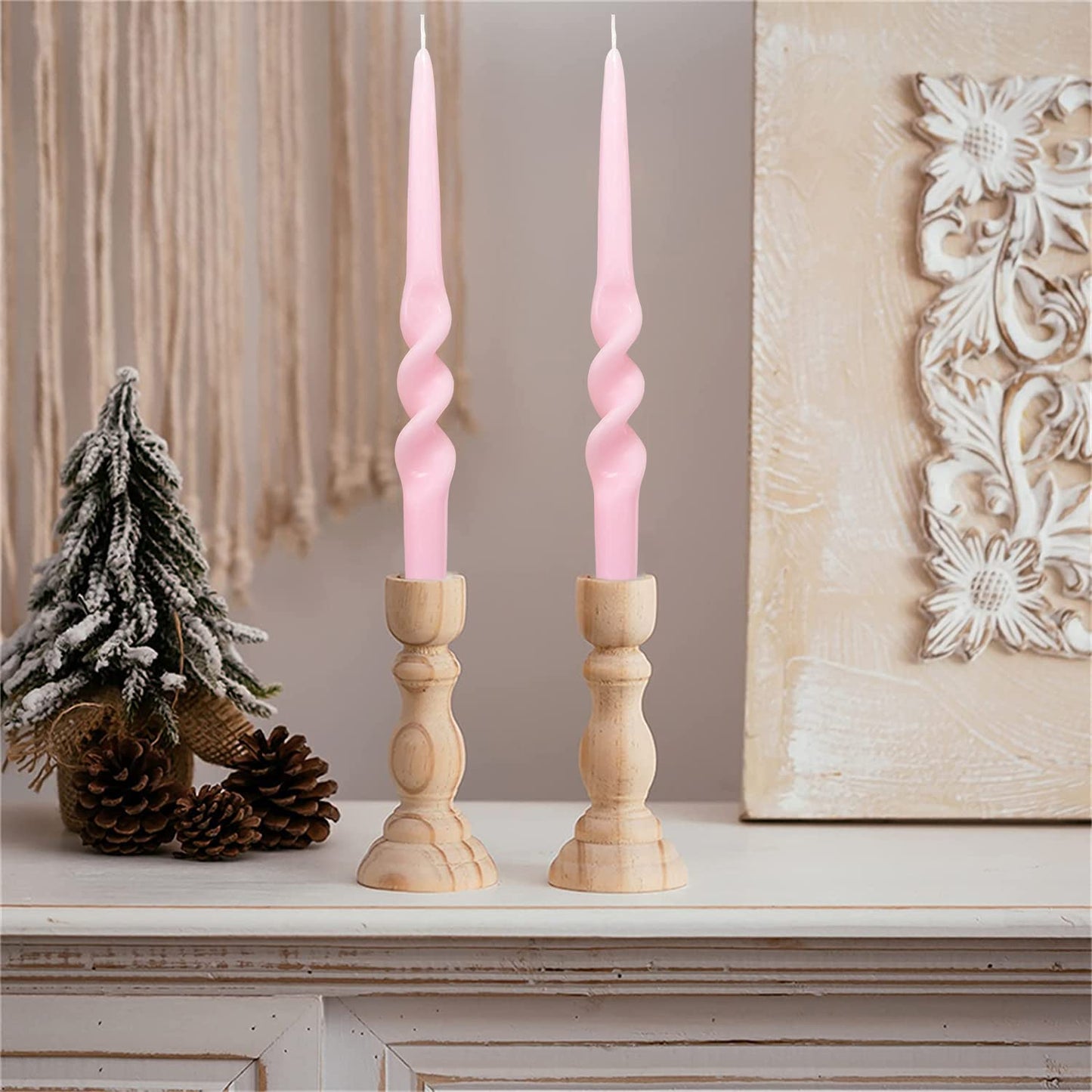 Spiral Taper Candles Smokeless Pink Twisted Candlestick Unscented Dinner Spring Candle Stick Odorless Candles for Home Decor Relaxation Wedding