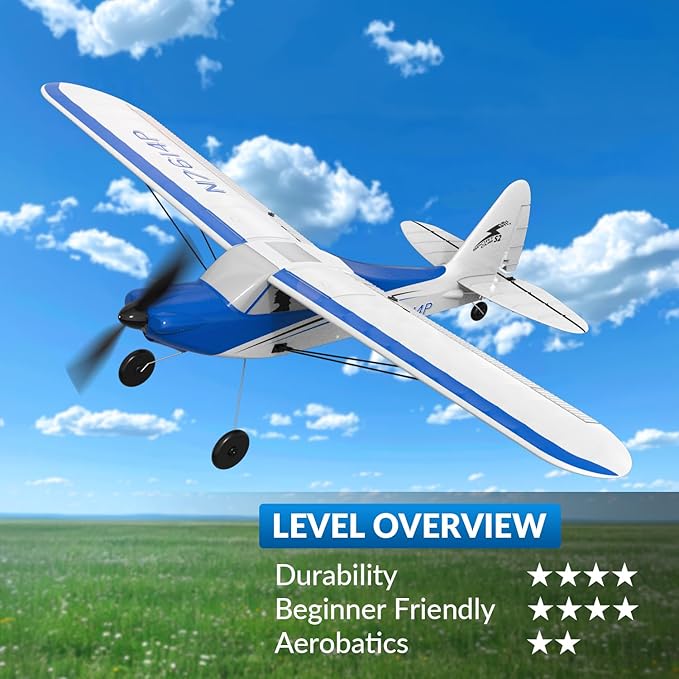 VOLANTEXRC RC Plane Trainer Sport Cub 4CH Remote Control Airplane with Prop Saver 6-Axis Gyro Stabilizer &amp 3 Modes to Fly Radio Controlled Aircraft RTF for Beginners &amp Adults (500mmBlue)